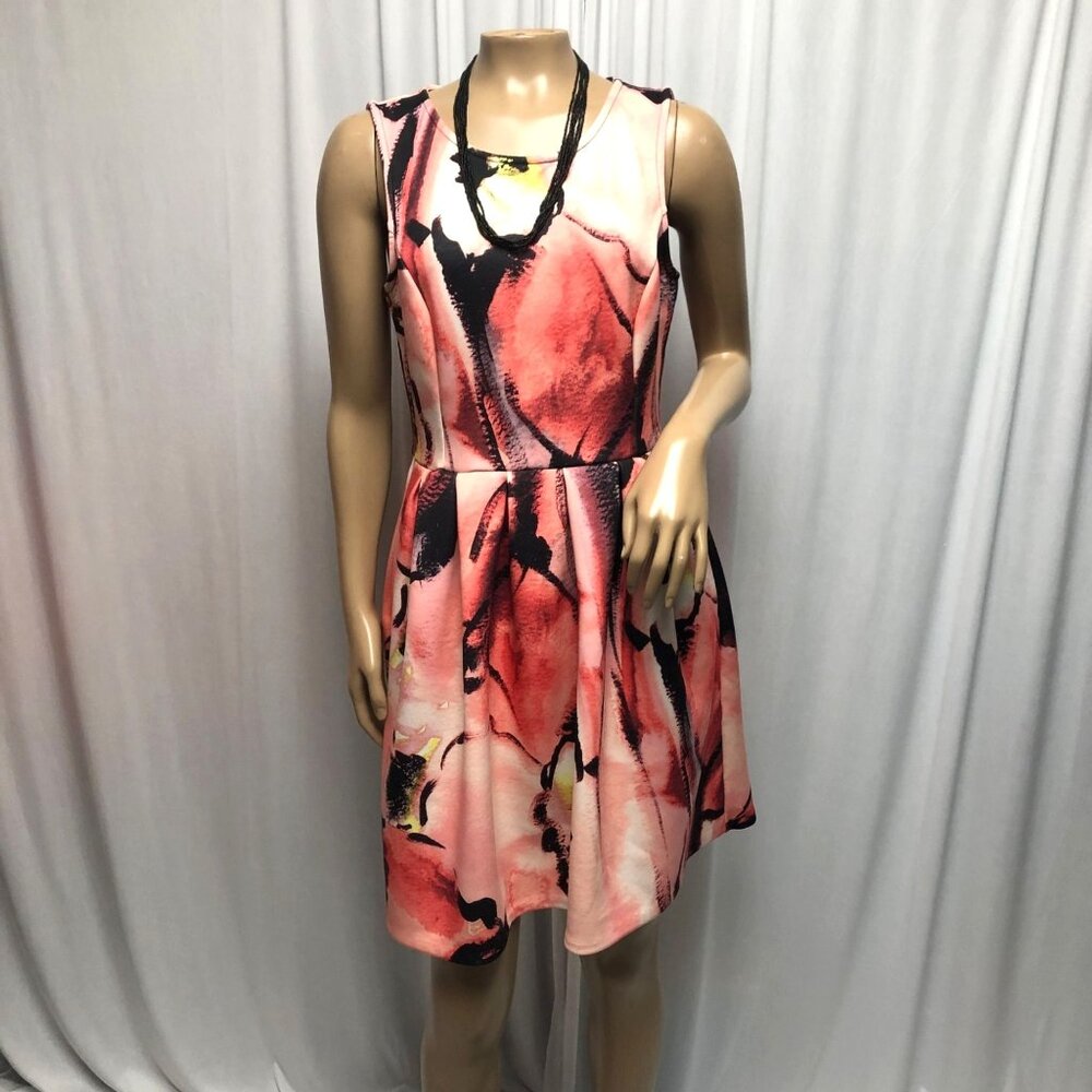 Apt 9 Dress Womens Size 10 Pink Black Stretchy Sleeveless Pockets Fit and Flare